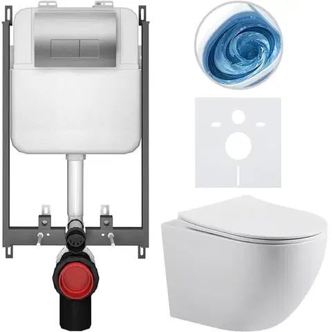 Záchody CERANO - Kompletný WC set Basic/Cesso - biela lesklá - WC tlačidlo Modulo/Strieborná - na zamurovanie - 49x36 CER-8050BD86011