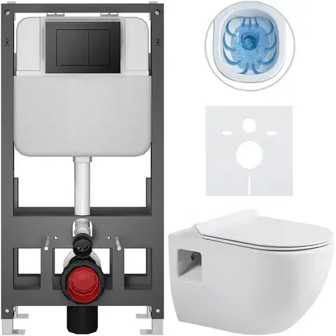 Záchody CERANO - Kompletný WC set Basic/Dure - biela lesklá - WC tlačidlo Maxio/Čierna - voľne stojaca - predstenová inštalácia - 51x35 CER-8050BD85911