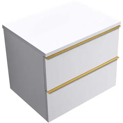 Kúpeľňový nábytok CERANO - Kúpeľňová skrinka Velora - biela matná, úchytka zlatá + doska pod umývadlo Navira Pro - 36 mm - 70x56,6x46,5 CER-668555