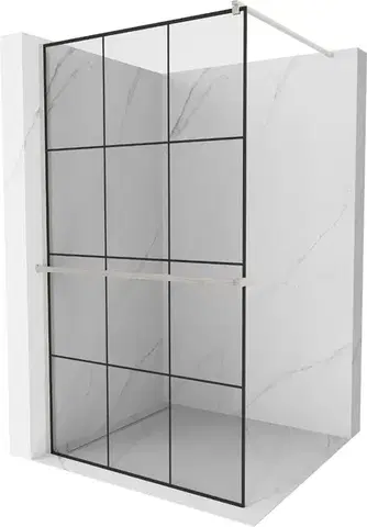 Sprchové dvere MEXEN/S - Kioto+ Sprchová zástena WALK-IN s poličkou a držiakom uterákov 120 x 200, čierny vzor, nikel kartáčovaná 800-120-121-97-77
