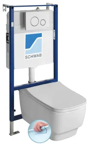 Záchody SAPHO - BELLO závesné WC Rimless s podomietkovou nádržkou a tlačidlom Schwab, biela 100214-SET5