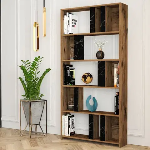 Knižnice Knižnica Lima - Walnut, Black Marble