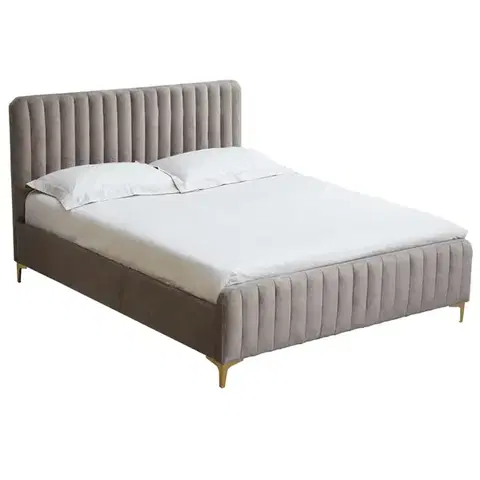 Postele KONDELA Kaisa čalúnená manželská posteľ s roštom sivohnedá (taupe) / zlatá matná