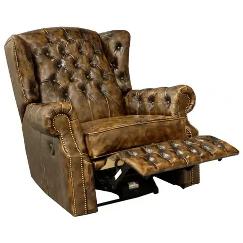 Sedacie súpravy Elektrické polohovacie kreslo Chesterfield Stunning z pravej hovädzej kože Whisky
