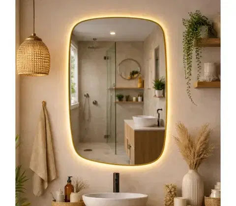 Kúpeľňové zrkadlá Baltica Design-LED zrkadlo s podsvietením STONE CALM 15W/230V 2700K 90x60 cm IP65 zlaté 5904107932675