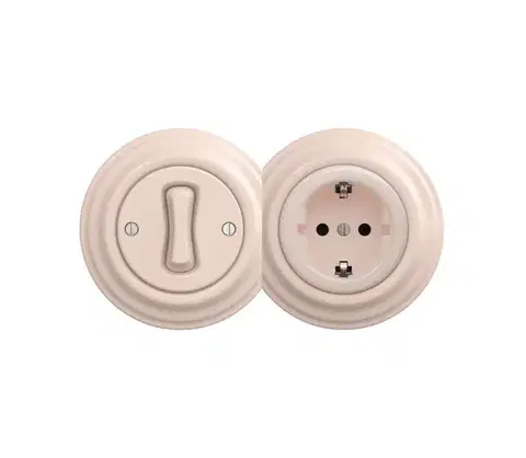 Predlžovacie káble Reblig - Retro jednopólový vypínač č. 1 a zásuvka SCHUKO 230V s rámikom v staroružovej farbe 2xRG0120+RG0113+RG0143