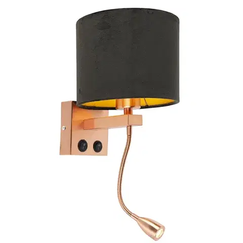 Lampy Moderná nástenná lampa medená s čiernym zamatovým tienidlom - Brescia