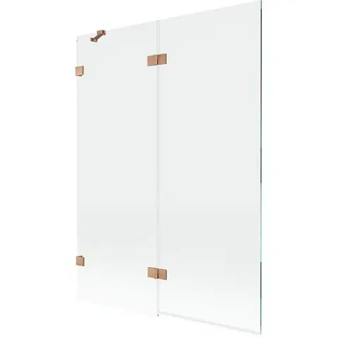 Sprchové dvere MEXEN/S - Lunar vaňová zástena 2-krídlová ľavá 130 x 150, transparent, meď kartáčovaná 897-130-100-65-00-L