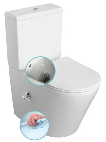 Kúpeľňové batérie SAPHO - PACO CLEANWASH kombi WC, integrovaná batéria a bidetová sprška, spodný/zadný odpad, biela PC1012RX