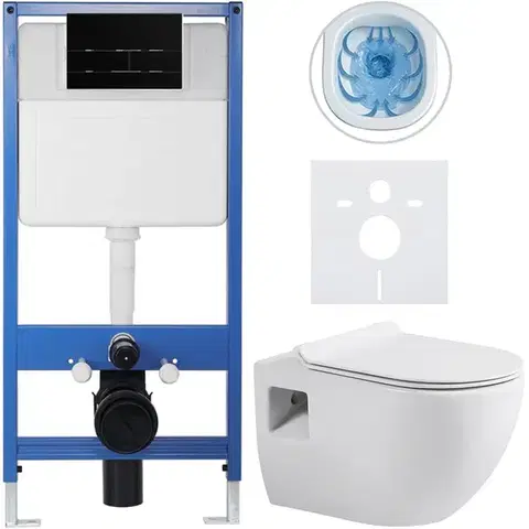 Záchody CERANO - Kompletný WC set Profi/Dure - biela lesklá - WC tlačidlo Line/Čierna lesklá - predstenová inštalácia - 51x35 CER-8050BD84289