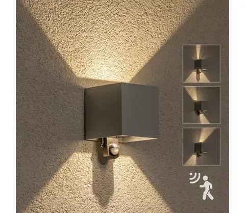 Svietidlá Brilagi - LED vonkajšie nástenné svietidlo so senzorom CUBE LED/6W/230V šedé IP65 WO-HR60432S-LED-OEM-SA