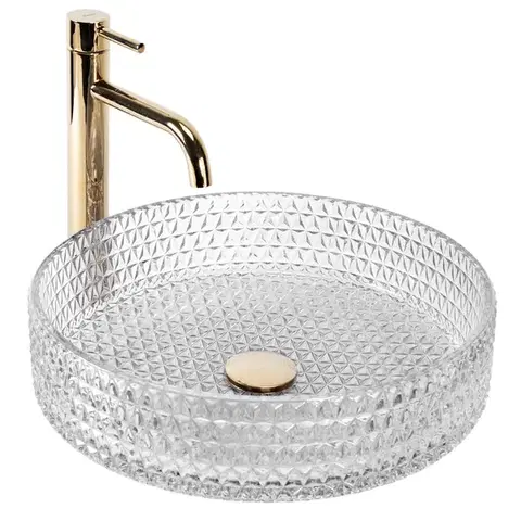 Umývadlá REA - Umývadlo na dosku Cristal Transparent 39 Gold brush Ring REA-U8881