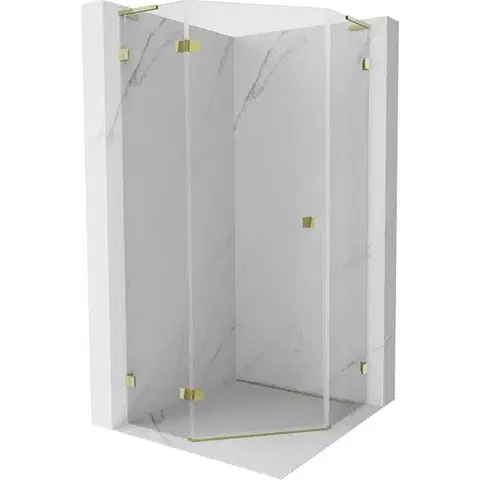 Sprchovacie kúty MEXEN/S - Lunar L sprchový kút päťboký krídlový ľavá 100 x 100, transparent, zlato 831L-100L-100P-50-00-L