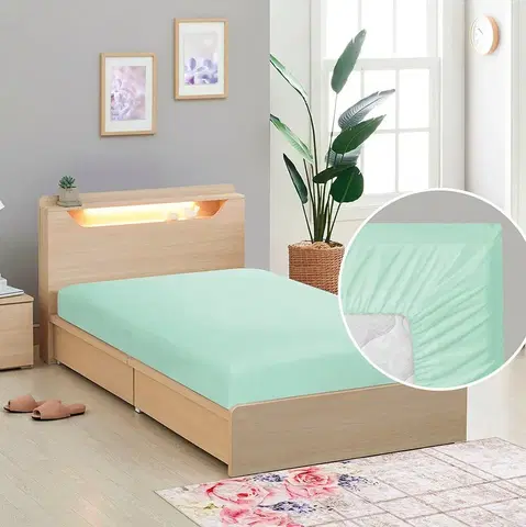 Plachty Bellatex Plátené prestieradlo s gumou mentol, 90 x 200 cm