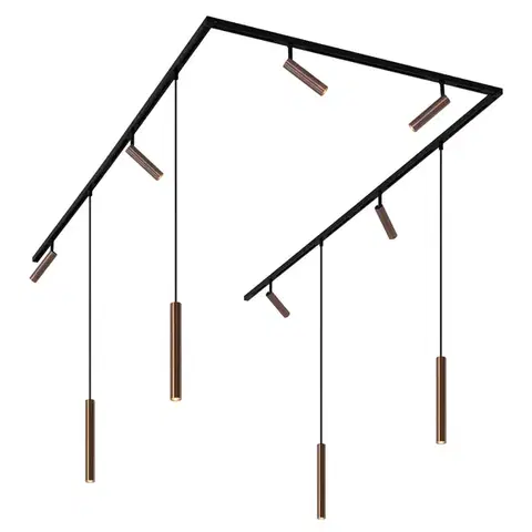 Koľajnicové svetelné systémy Moderný koľajnicový systém s 6 reflektormi a 4 závesnými svetlami tmavá bronz 1-fázový - Slimline Uzzy Keno