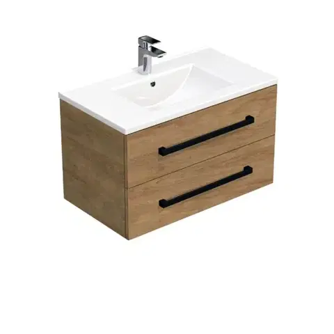 Kúpeľňový nábytok Kúpeľňová skrinka s čiernou úchytkou a umývadlom SAT Cube Way 80x53x46 cm dub Hickory mat CUBE46C802DHMOD CUBE46C802DHMOD