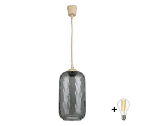 Svietidlá BRILAGI - LED luster na lanku R GLASS 1xE27/60W/230V priemer 14 cm béžová/dymová sivá NSTK7501+TK8619A