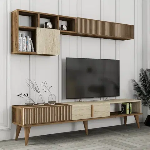 Obývacie steny TV skrinka / Obývacia stena Milan - Walnut, Travertine