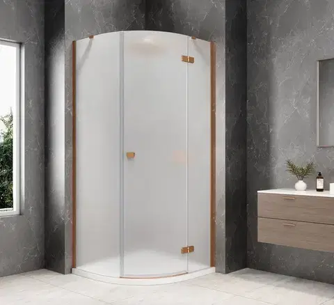 Sprchové dvere POLYSAN - GLOBE COPPER MATT štvrťkruhová sprchová zástena 800x800, matné sklo, pravé GB2680MRPG