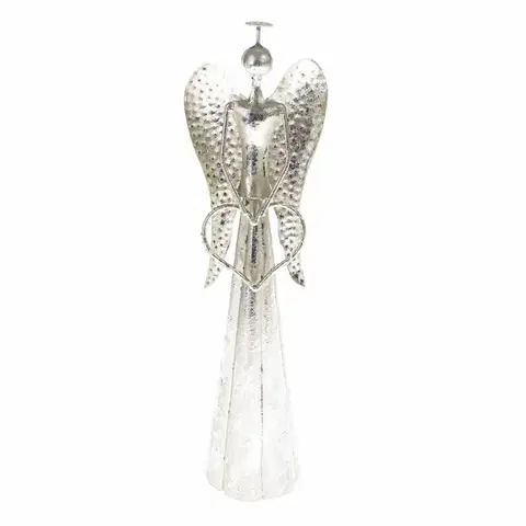 Vianočné dekorácie Vianočná kovová LED dekorácia Angel with heart​ strieborná, 9,5 x 30 cm