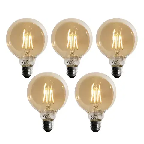 LED osvetlenie Sada 5 ks E27 3-stupňová stmievateľná LED žiarovka zlatá G95 4W 450lm 2700K