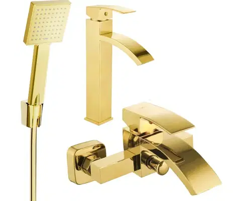 Kúpeľňové batérie MEXEN/S - Libra R45 Set umývadlovej a vaňovej batérie s príslušenstvom, zlato 745113R45-50
