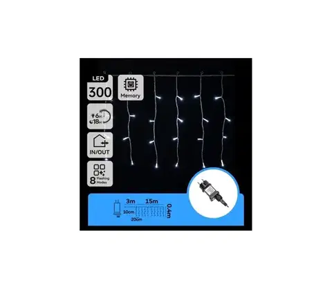 LED osvetlenie  B.V.  - Vonkajší LED svetelný reťaz 300xLED/8 režimov 15x0,4 m IP44 studená biela B103031Q2