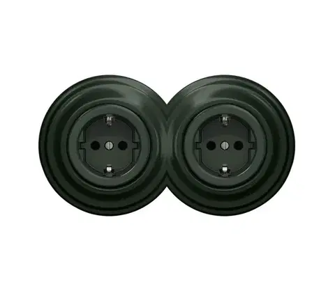 Predlžovacie káble lap - Dvojitá retro zásuvka do domu s rámčekom SCHUKO 230V zelená 2xKA0062+2xKA0112