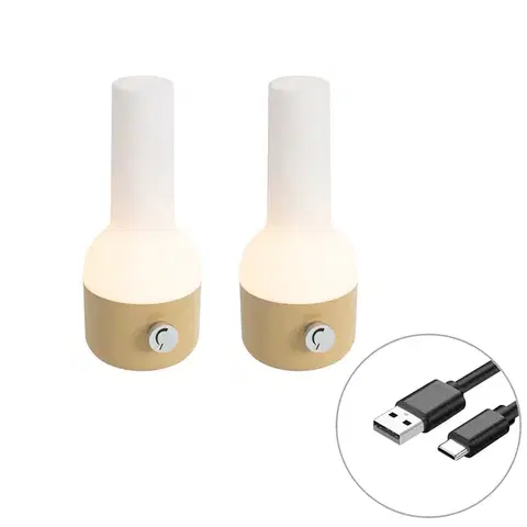 Lampy Sada 2 stolových lamp pre exteriér zlatá s bielou vrátane nabíjateľného LED - Haard