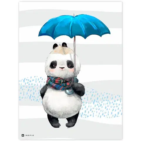 Obrazy do detskej izby Obrázok do detskej izby Panda s modrým dáždnikom
