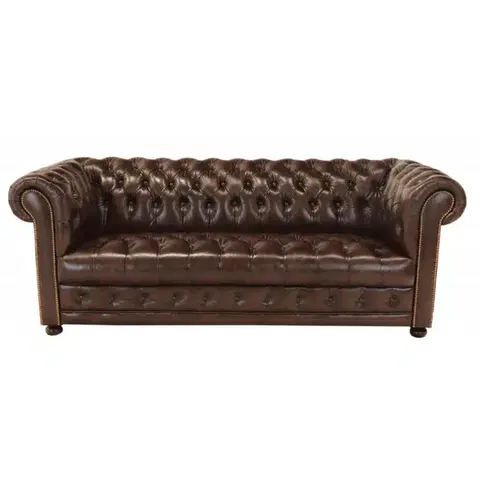 Sedacie súpravy Pohovka trojmiestna Chesterfield Manchester z pravej hovädzej kože Brown