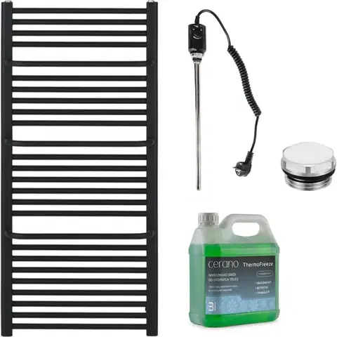 Doplnky do kúpeľne CERANO - Kúpeľňový elektrický radiátorový set Antonio - 600W - čierna matná - 1180x550 mm CER-680524