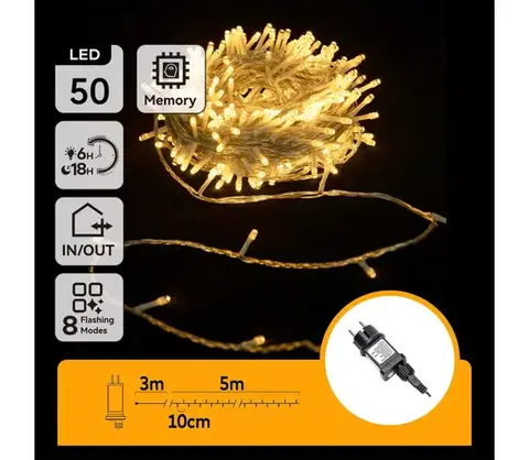 LED osvetlenie  B.V.  - LED vonkajšia svetelná reťaz 50×LED / 8 funkcií, 8 m, IP44, teplá biela B103031PY