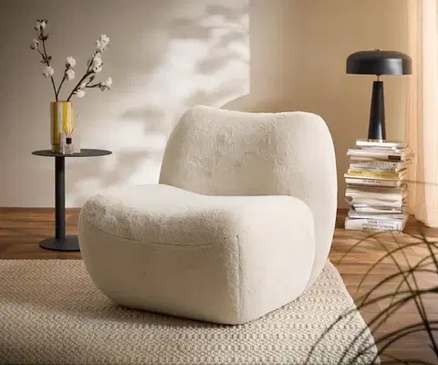Lounge kreslá DELIFE Lounge kreslo Zena 75x85 cm plyšový manšester krémovo biela