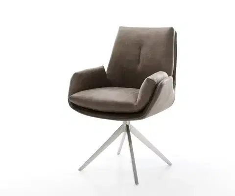 Jedálenské stoličky DELIFE Jedálenská stolička Clea-Flex mikrovlákno taupe vintage krížová podstava široká nerezová oceľ 360° otočná hojdacia funkcia