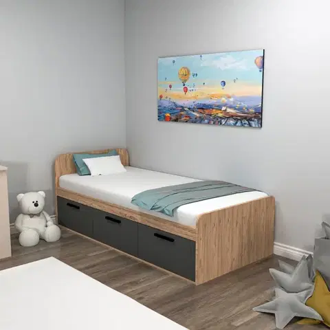 Postele Rám jednolôžkovej postele Akser - Atlantic Pine, Anthracite