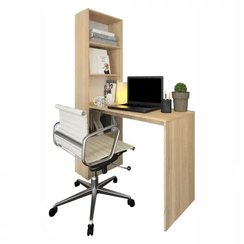 Písacie a pracovné stoly KONDELA Jasmin pc stolík s regálom dub sonoma