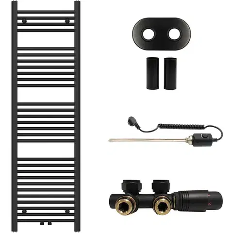 Doplnky do kúpeľne CERANO - Koupelnový radiátorový set Benito - kombinované vytápění, termo tyč - středové připojení 50 mm - 300W - černá matná - 1500x450 mm CER-287284