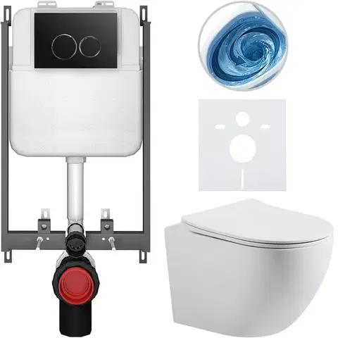 Záchody CERANO - Kompletný WC set Basic/Cesso - biela matná - WC tlačidlo Dualo/Čierna - na zamurovanie - 49x36 CER-8050BD86156