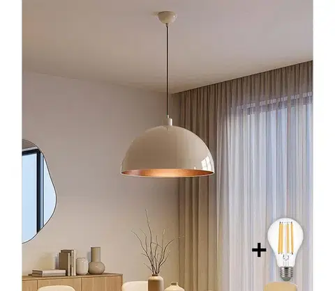 Svietidlá BRILAGI - LED luster na lanku METALO 1xE27/40W/230V pr. 40 cm béžová/medená 118OPV1121