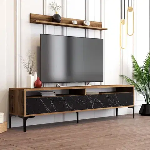 Obývacie steny TV skrinka / Obývacia stena Istanbul - Walnut, Black Marble