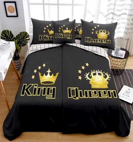 Obliečky 6 dielne Obliečky polycotton King&Queen gold 200x140cm+90x70cm TiaHome