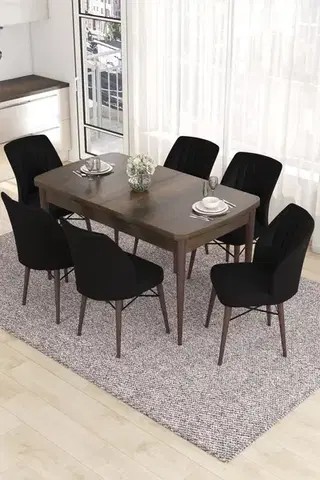 Jedálenské sety Extendable Dining Table & Chairs Set (7 Pieces) Eva - Baroque, Black