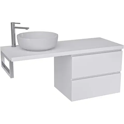 Kúpeľňový nábytok CERANO - Kúpeľňová skrinka Carole - biela matná + doska pod umývadlo Navira Pro - 36 mm + konzola chróm - 120x46x51,6 CER-606177