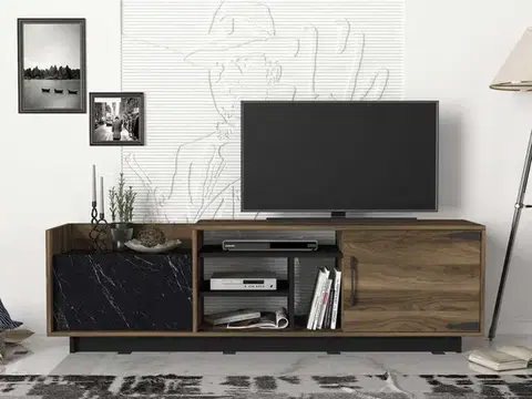 TV stolíky ENTO televízny stolík, orech/čierny mramor