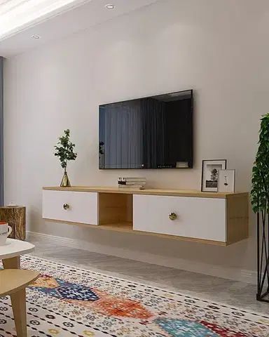 TV stolíky TV stolík Zuzu 150 - Sapphire Oak, White