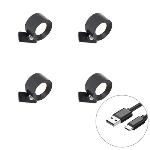 Lampy Sada 4 moderných nástenných a stropných svietidiel čierna vrátane LED nabíjateľných - Bright