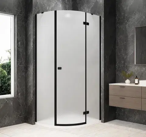 Sprchové dvere POLYSAN - GLOBE BLACK štvrťkruhová sprchová zástena 900x800, matné sklo, pravé GB2980MRB