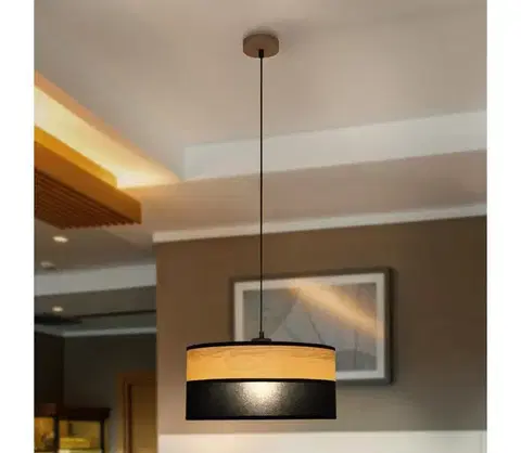 Svietidlá  Luster na lanku ALBA 1xE27/15W/230V pr. 45 cm čierna/hnedá W-KM 4525/1 DS+WOOD+BK