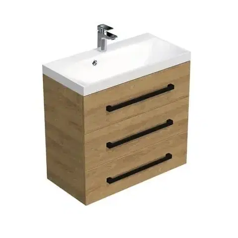 Kúpeľňový nábytok Kúpeľňová skrinka s čiernou úchytkou a umývadlom SAT Cube Way 80x76,5x40 cm dub Hickory mat CUBE2C803DH CUBE2C803DH